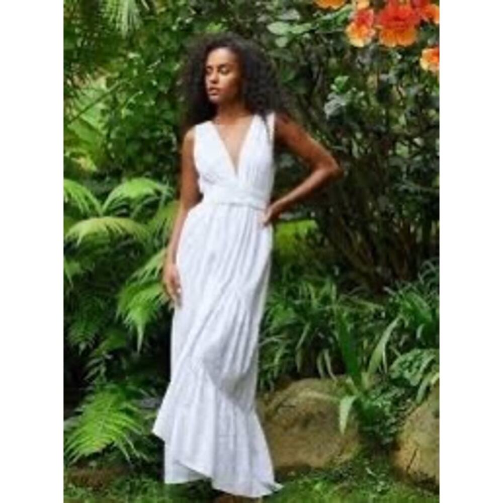 NWT MISA Los Angeles Ksenia Eyelet Maxi Dress White Size M